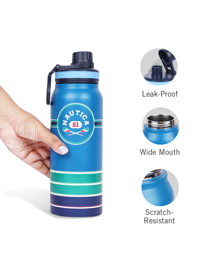 Stylish Triple-Layer Bottle: 24-Hour Insulated Thermos/Flask For Fitness And Sports <small> (austin prtd-blue/green)</small>