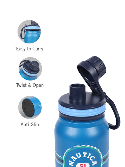 Stylish Triple-Layer Bottle: 24-Hour Insulated Thermos/Flask For Fitness And Sports <small> (austin prtd-blue/green)</small>