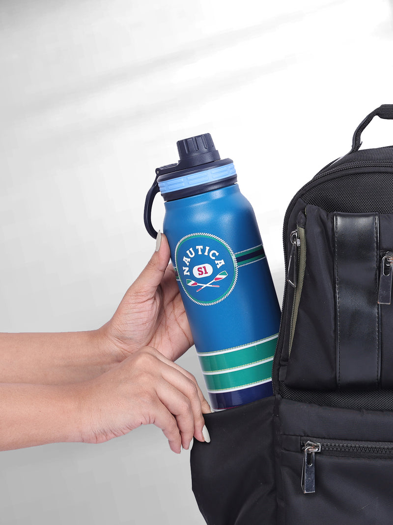 Stylish Triple-Layer Bottle: 24-Hour Insulated Thermos/Flask For Fitness And Sports <small> (austin prtd-blue/green)</small>
