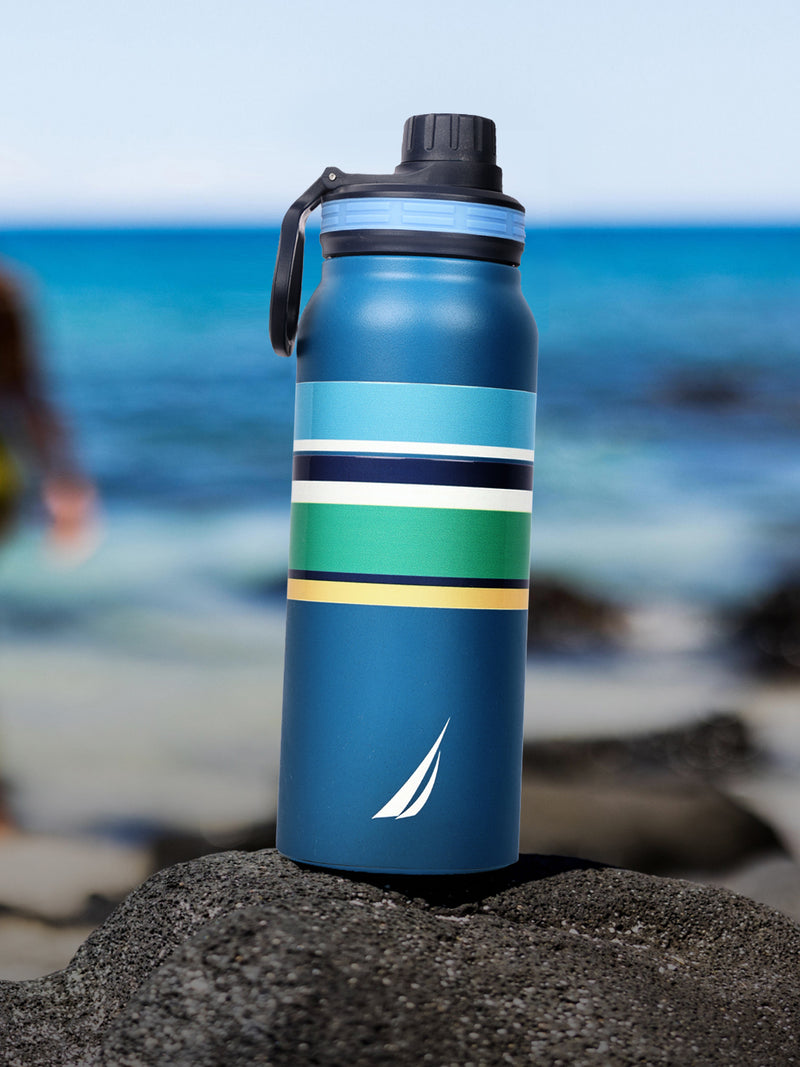 Stylish Triple-Layer Bottle: 24-Hour Insulated Thermos/Flask For Fitness And Sports <small> (austin prtd-blue/yellow)</small>