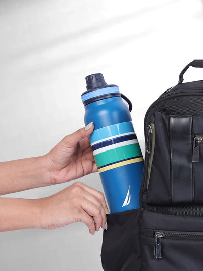 Stylish Triple-Layer Bottle: 24-Hour Insulated Thermos/Flask For Fitness And Sports <small> (austin prtd-blue/yellow)</small>