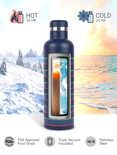 Iconic Leak-Proof Bottle: 24-Hour Hot & Cold Thermos/Flask For Fitness Enthusiasts <small> (oreo big prtd-navy/green)</small>