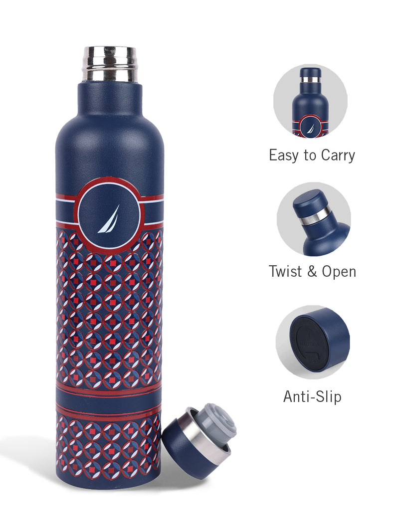 Iconic Leak-Proof Bottle: 24-Hour Hot & Cold Thermos/Flask For Fitness Enthusiasts <small> (oreo big prtd-navy/red)</small>