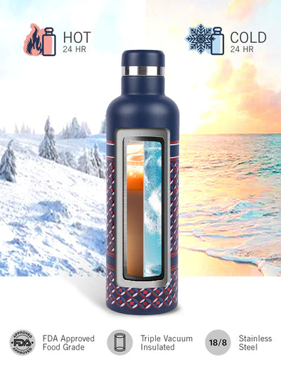 Iconic Leak-Proof Bottle: 24-Hour Hot & Cold Thermos/Flask For Fitness Enthusiasts <small> (oreo big prtd-navy/red)</small>