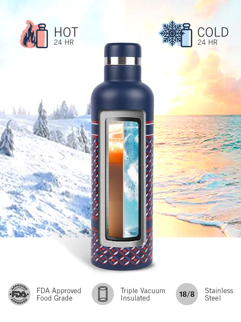 Iconic Leak-Proof Bottle: 24-Hour Hot & Cold Thermos/Flask For Fitness Enthusiasts <small> (oreo big prtd-navy/red)</small>