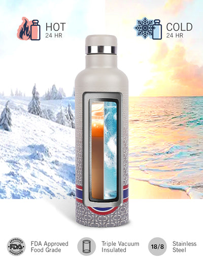 Iconic Leak-Proof Bottle: 24-Hour Hot & Cold Thermos/Flask For Fitness Enthusiasts <small> (oreo big prtd-beige/navy)</small>