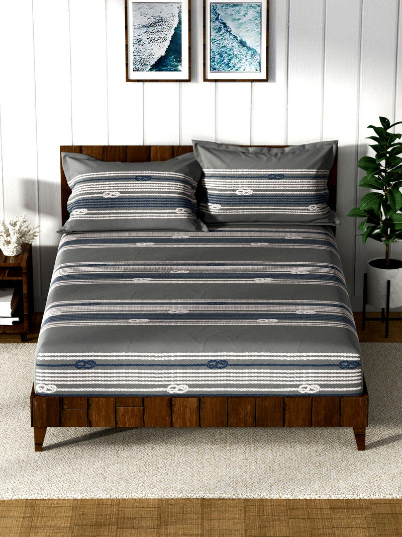 Super Soft 100% Cotton King Bedsheet And 2 Pillow Covers -1-Spray <small> (stripe-grey)</small>