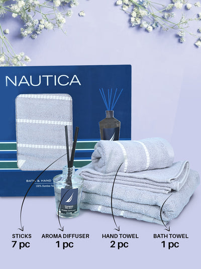 High Absorbency Super Fast Fast Drying Bamboo Towel -1-Bath 2-Hand 1-Reed Diffuser <small> (solid-ltgrey)</small>