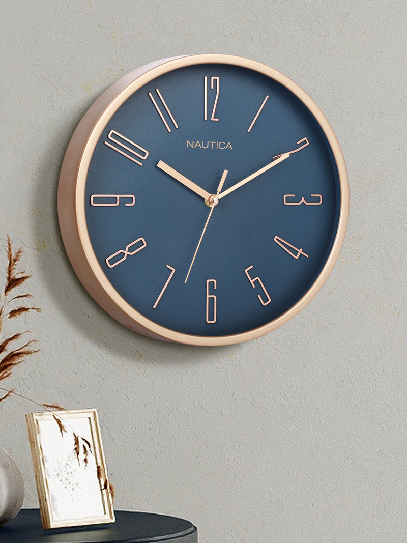 Modern Wall Clock For Latest Stylish Home With Quartz Silent Sweep Technology <small> (solid matt-navy/rosegold)</small>