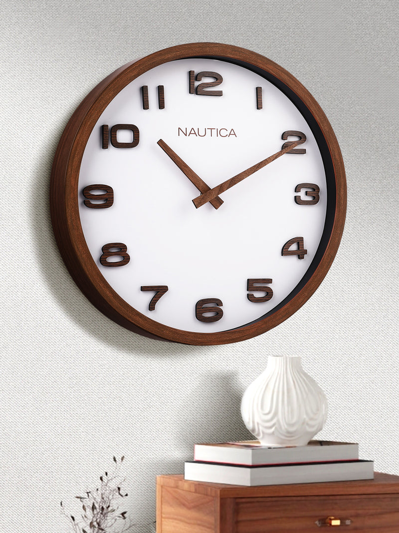 Luxury Wooden Finish Modern Wall Clock With Quartz Silent Sweep Technology <small> (real wood numbers-teak/white)</small>