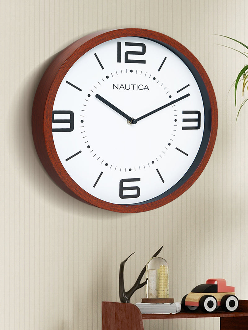 Luxury Wooden Finish Modern Wall Clock With Quartz Silent Sweep Technology <small> (wood grain rim-mahogany/white)</small>