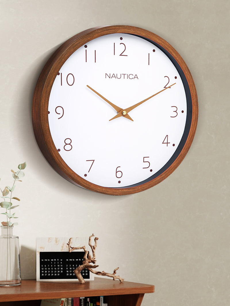 Luxury Wooden Finish Modern Wall Clock With Quartz Silent Sweep Technology <small> (wood grain rim-teak/white)</small>