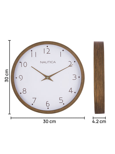 Luxury Wooden Finish Modern Wall Clock With Quartz Silent Sweep Technology <small> (wood grain rim-teak/white)</small>