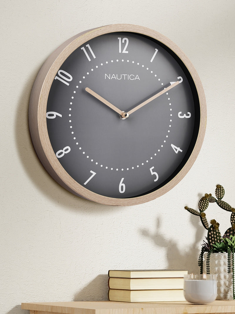 Luxury Wooden Finish Modern Wall Clock With Quartz Silent Sweep Technology <small> (wood grain rim-pine/grey)</small>
