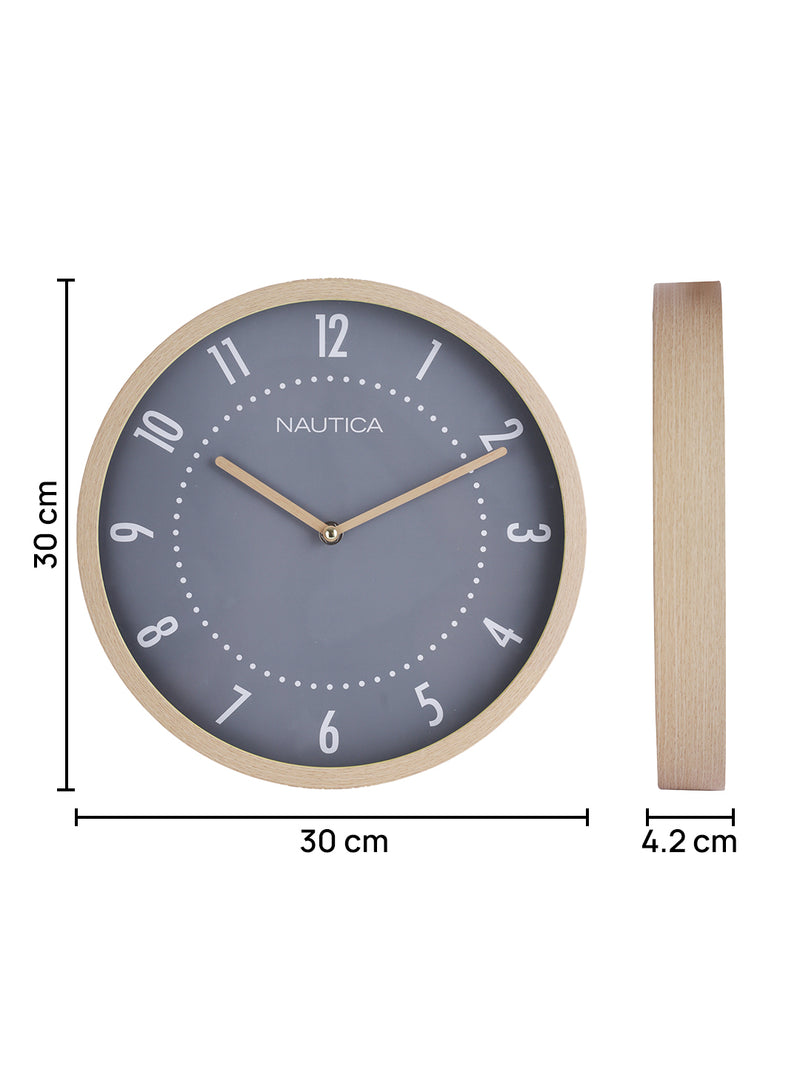 Luxury Wooden Finish Modern Wall Clock With Quartz Silent Sweep Technology <small> (wood grain rim-pine/grey)</small>