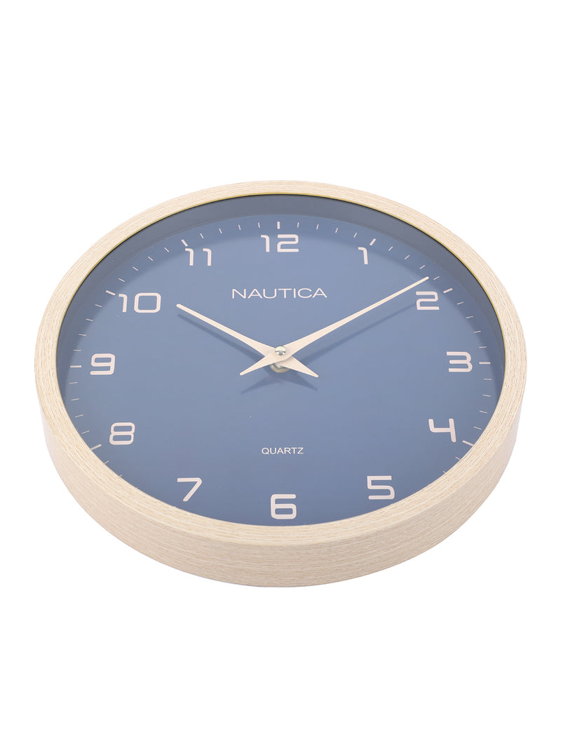 Luxury Wooden Finish Modern Wall Clock With Quartz Silent Sweep Technology <small> (wood grain rim-pine/navy)</small>