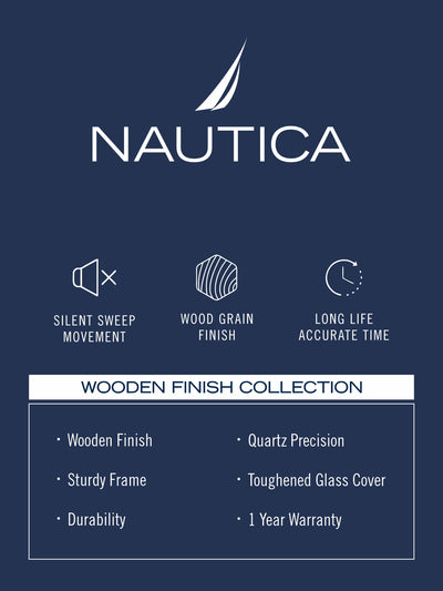 Luxury Wooden Finish Modern Wall Clock With Quartz Silent Sweep Technology <small> (wood grain rim-pine/navy)</small>