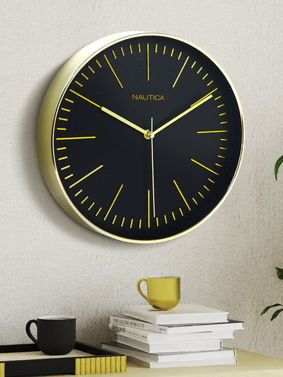 Modern Wall Clock For Latest Stylish Home With Quartz Silent Sweep Technology <small> (glossy rim-black/gold)</small>