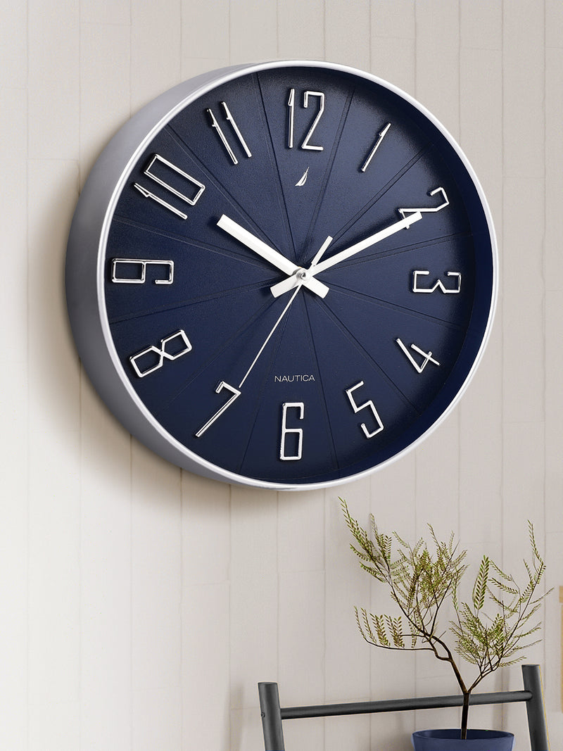 Modern Wall Clock For Latest Stylish Home With Quartz Silent Sweep Technology <small> (solid matt-navy/silver)</small>