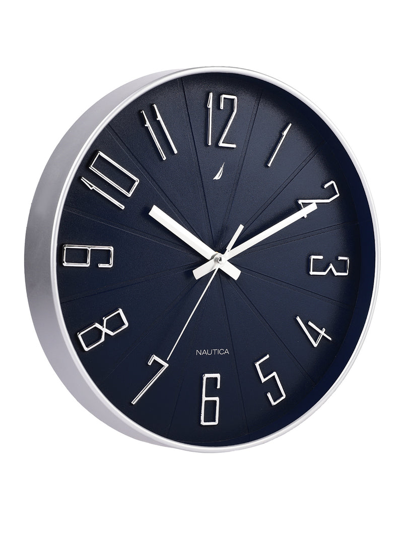 Modern Wall Clock For Latest Stylish Home With Quartz Silent Sweep Technology <small> (solid matt-navy/silver)</small>