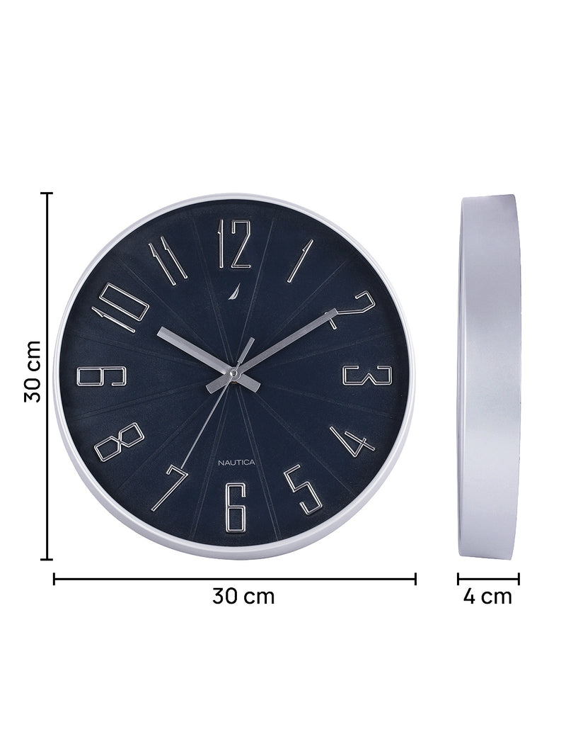 Modern Wall Clock For Latest Stylish Home With Quartz Silent Sweep Technology <small> (solid matt-navy/silver)</small>