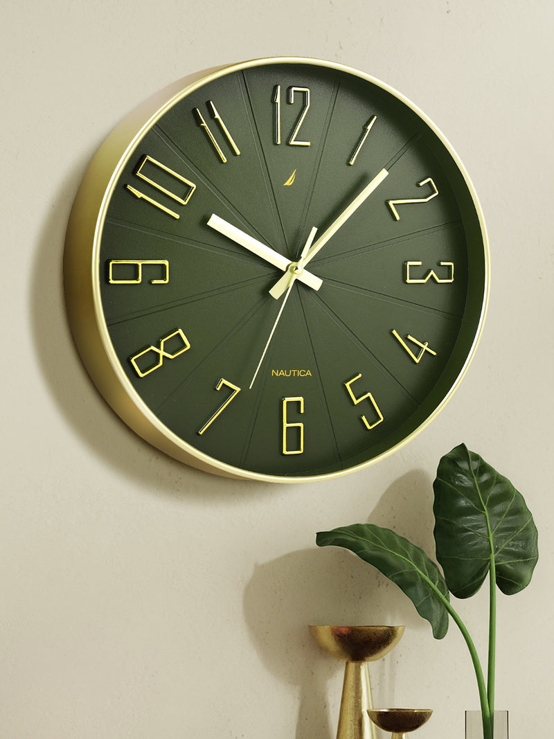 Modern Wall Clock For Latest Stylish Home With Quartz Silent Sweep Technology <small> (solid matt-green/gold)</small>