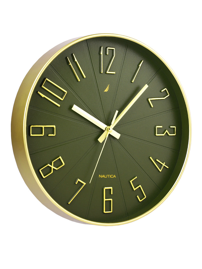 Modern Wall Clock For Latest Stylish Home With Quartz Silent Sweep Technology <small> (solid matt-green/gold)</small>