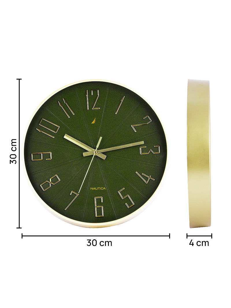 Modern Wall Clock For Latest Stylish Home With Quartz Silent Sweep Technology <small> (solid matt-green/gold)</small>