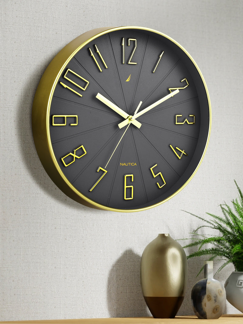 Modern Wall Clock For Latest Stylish Home With Quartz Silent Sweep Technology <small> (solid matt-grey/gold)</small>