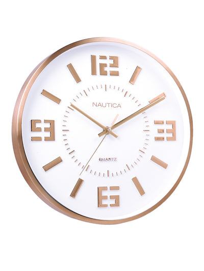 Premium Metal Modern Wall Clock With Quartz Silent Sweep Technology <small> (metal rim - 3d dial-white/rosegold)</small>