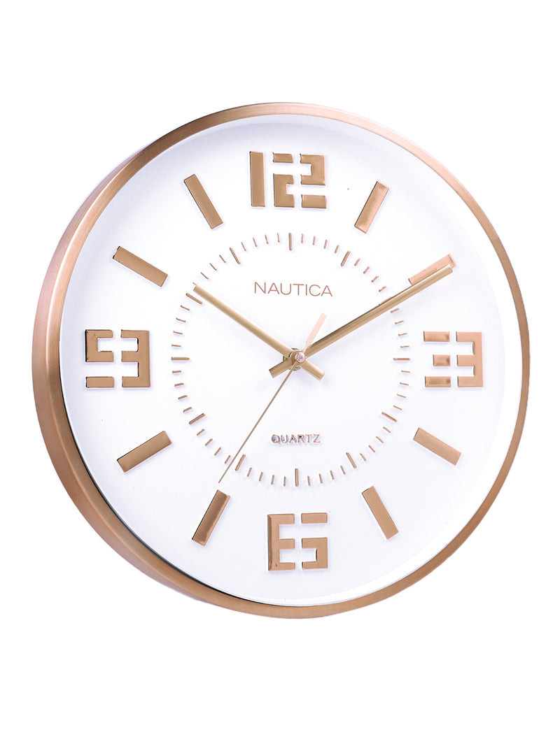 Premium Metal Modern Wall Clock With Quartz Silent Sweep Technology <small> (metal rim - 3d dial-white/rosegold)</small>