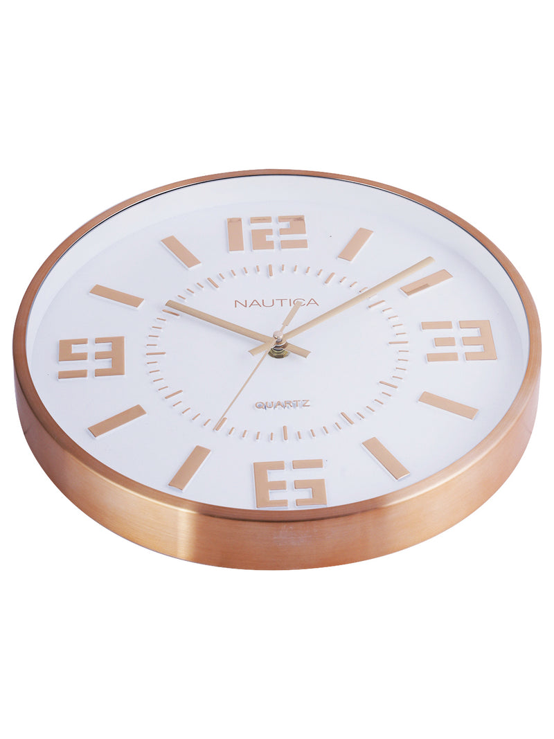 Premium Metal Modern Wall Clock With Quartz Silent Sweep Technology <small> (metal rim - 3d dial-white/rosegold)</small>