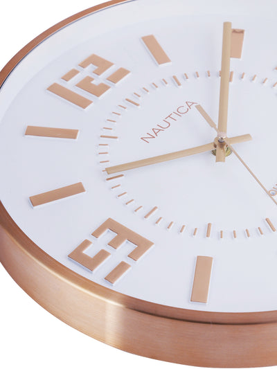 Premium Metal Modern Wall Clock With Quartz Silent Sweep Technology <small> (metal rim - 3d dial-white/rosegold)</small>
