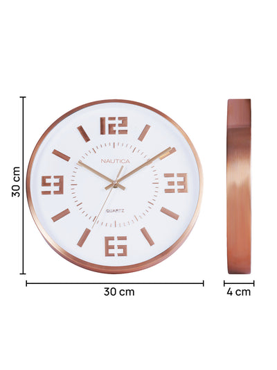 Premium Metal Modern Wall Clock With Quartz Silent Sweep Technology <small> (metal rim - 3d dial-white/rosegold)</small>