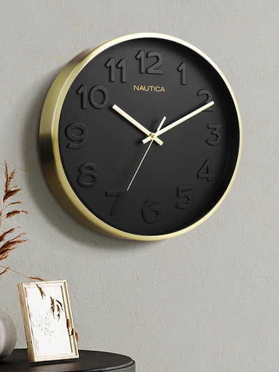 Premium Metal Modern Wall Clock With Quartz Silent Sweep Technology <small> (metal rim - 3d dial-black/gold)</small>