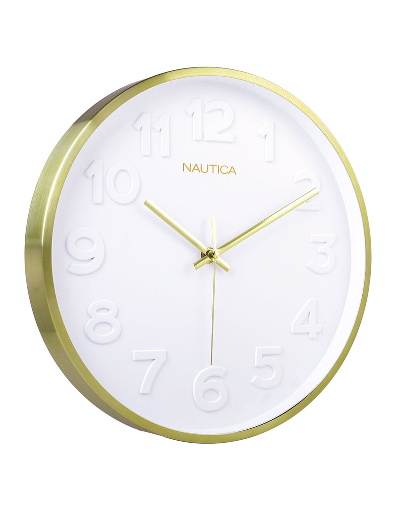 Premium Metal Modern Wall Clock With Quartz Silent Sweep Technology <small> (metal rim - 3d dial-white/gold)</small>