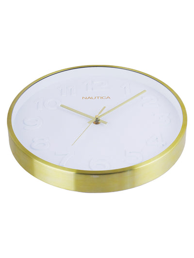 Premium Metal Modern Wall Clock With Quartz Silent Sweep Technology <small> (metal rim - 3d dial-white/gold)</small>
