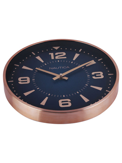 Premium Metal Modern Wall Clock With Quartz Silent Sweep Technology <small> (metal rim - metallic dial-navy/rosegold)</small>