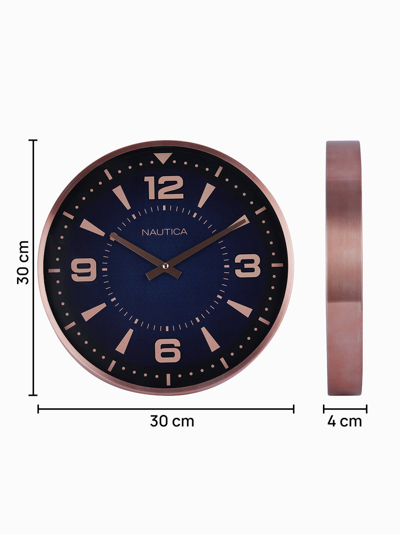 Premium Metal Modern Wall Clock With Quartz Silent Sweep Technology <small> (metal rim - metallic dial-navy/rosegold)</small>