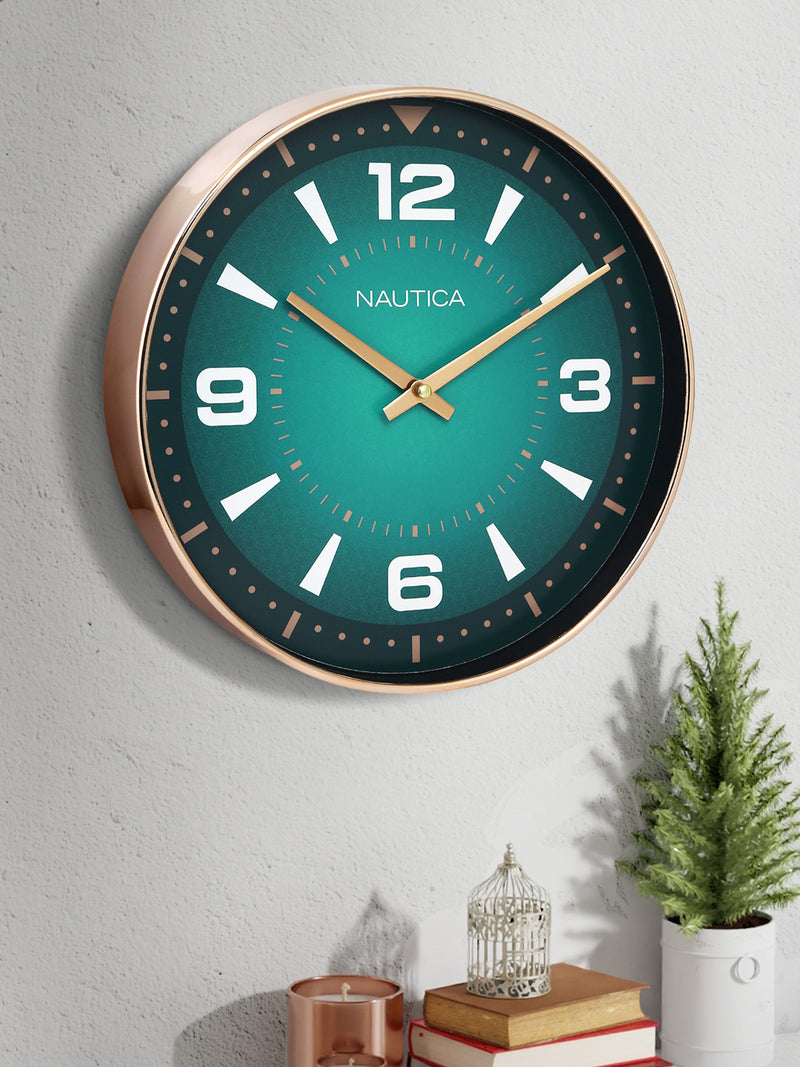 Modern Wall Clock For Latest Stylish Home With Quartz Silent Sweep Technology <small> (glossy rim-teal/rosegold)</small>