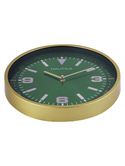 Modern Wall Clock For Latest Stylish Home With Quartz Silent Sweep Technology <small> (metallic dial-green/gold)</small>
