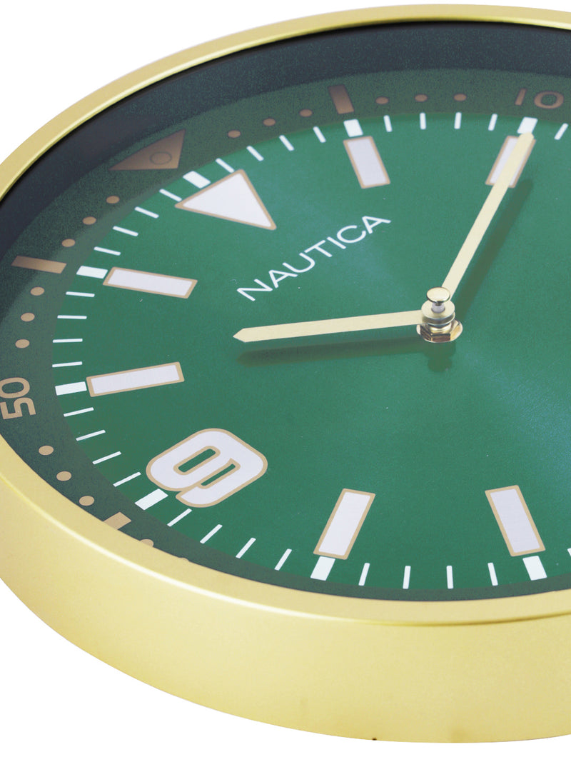 Modern Wall Clock For Latest Stylish Home With Quartz Silent Sweep Technology <small> (metallic dial-green/gold)</small>