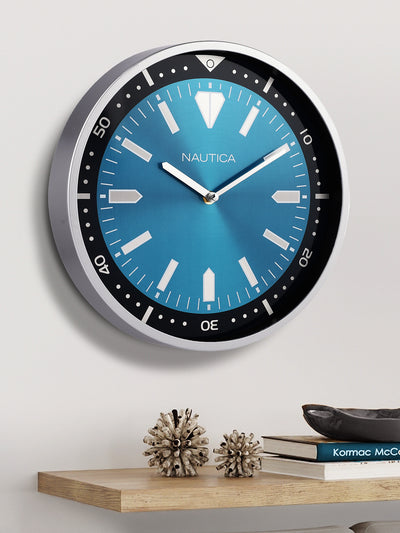 Modern Wall Clock For Latest Stylish Home With Quartz Silent Sweep Technology <small> (metallic dial-blue/silver)</small>