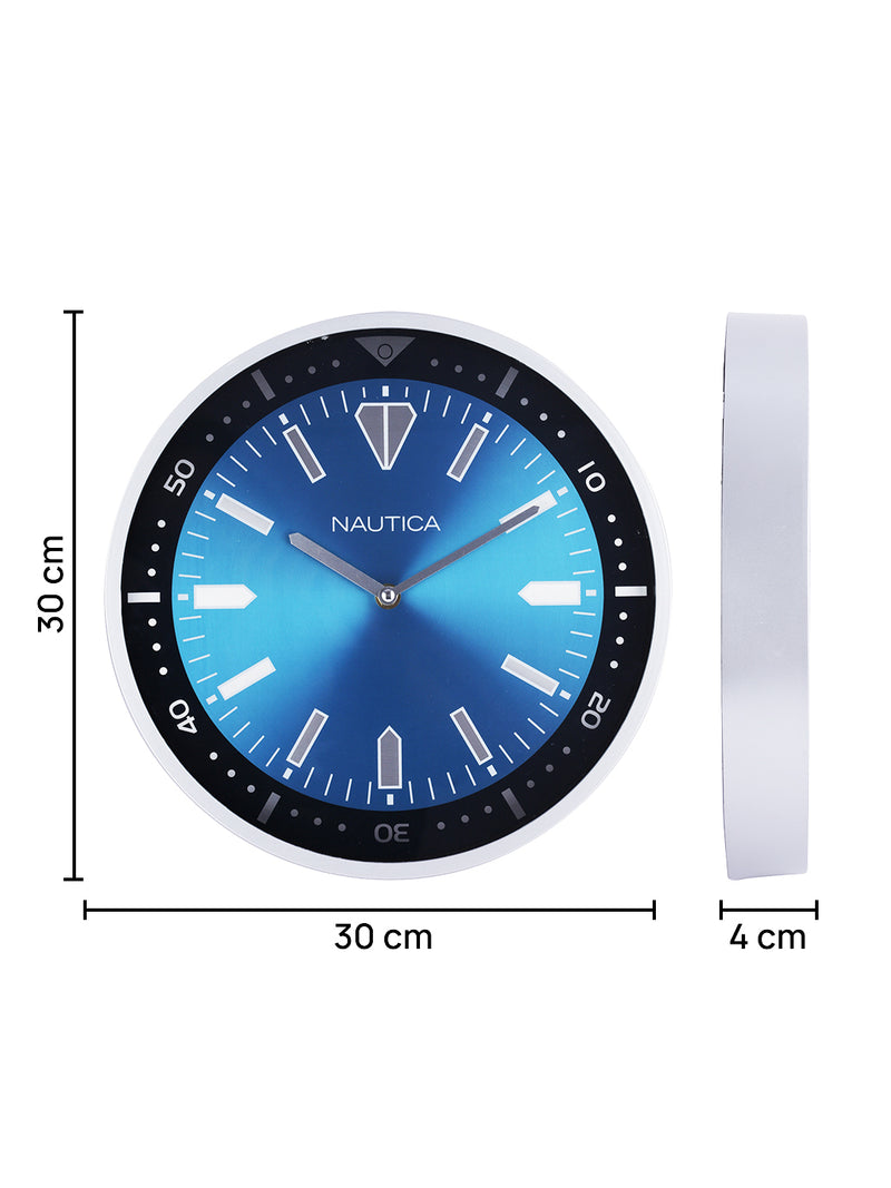 Modern Wall Clock For Latest Stylish Home With Quartz Silent Sweep Technology <small> (metallic dial-blue/silver)</small>