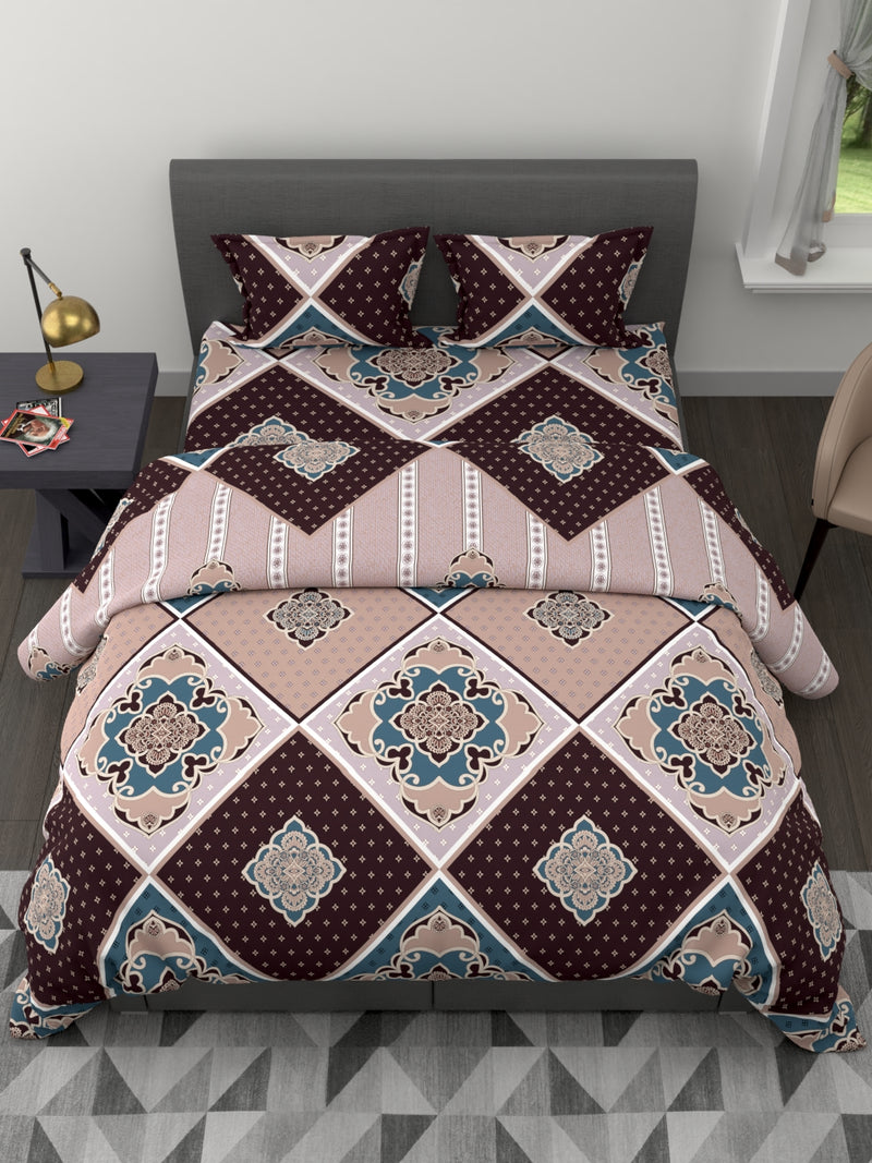 Extra Smooth Double Comforter With 1 Double Bedsheet 2 Pillow Covers, For Ac Room <small> (floral-chocolate/multi)</small>