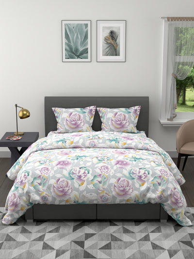 Extra Smooth Double Comforter With 1 Double Bedsheet 2 Pillow Covers, For Ac Room <small> (floral-ivory/multi)</small>
