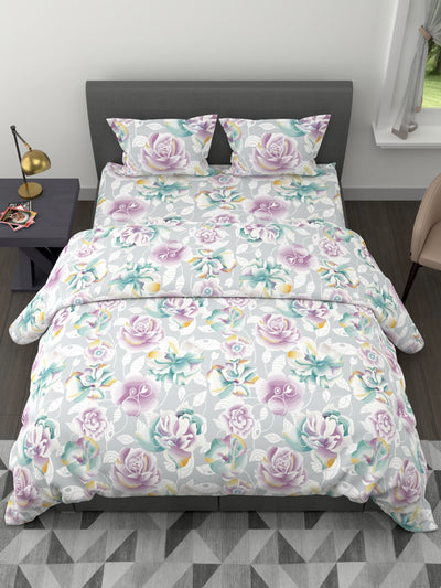 Extra Smooth Double Comforter With 1 Double Bedsheet 2 Pillow Covers, For Ac Room <small> (floral-ivory/multi)</small>