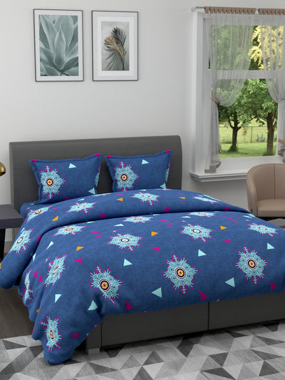 Extra Smooth Double Comforter With 1 Double Bedsheet 2 Pillow Covers, For Ac Room <small> (geometric-navy/blue)</small>