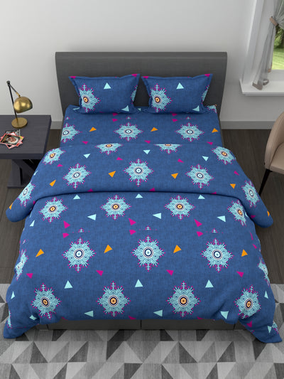 Extra Smooth Double Comforter With 1 Double Bedsheet 2 Pillow Covers, For Ac Room <small> (geometric-navy/blue)</small>