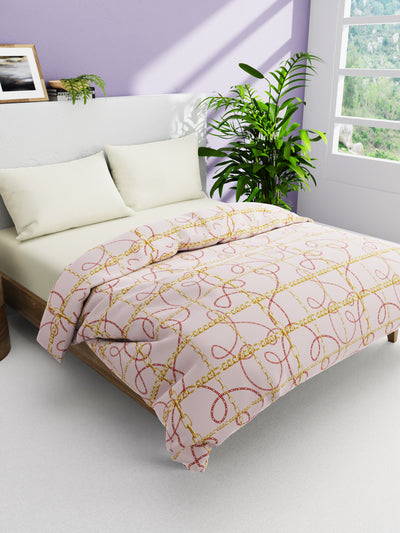 Pink And Gold Floral-Cotton Comforter Set.